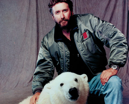 Director Fraser C. Heston with Aggie, the world’s only trained polar bear
