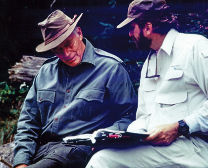 Charlton Heston confers with director Fraser Heston.