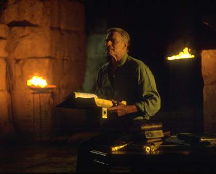 Charlton Heston reads from the Bible.