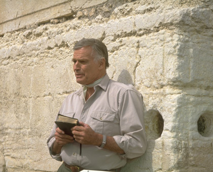 Heston at the Western Wall of the Temple Mount.