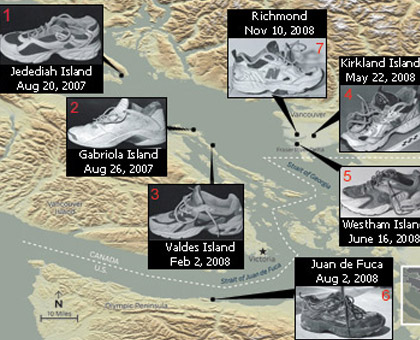Locations of severed feet